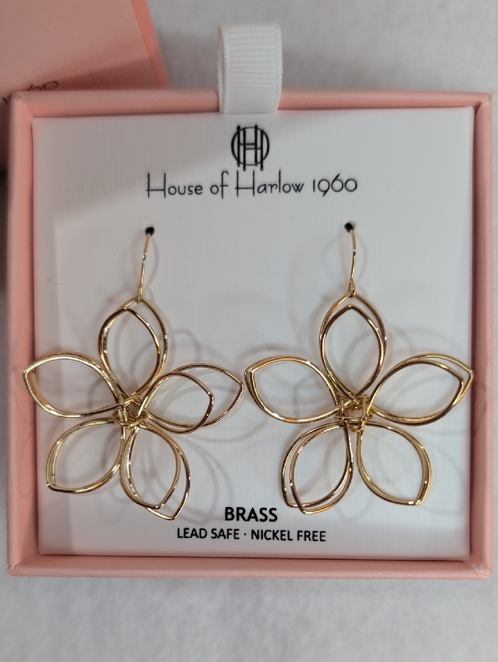 House Of Harlow 1960 Goldtone Wire Flower Earrings - Picture 2 of 3